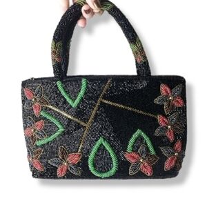 𝅺Vintage Glass Beaded Floral Handbag Purse